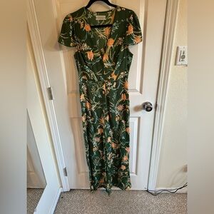 Urban Outfitters Green Floral Maxi Jumpsuit